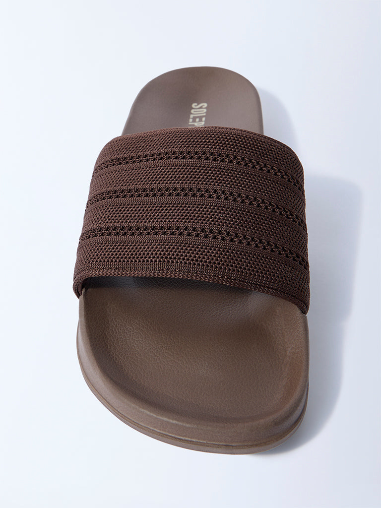 SOLEPLAY Dark Brown Knit-Textured Slides