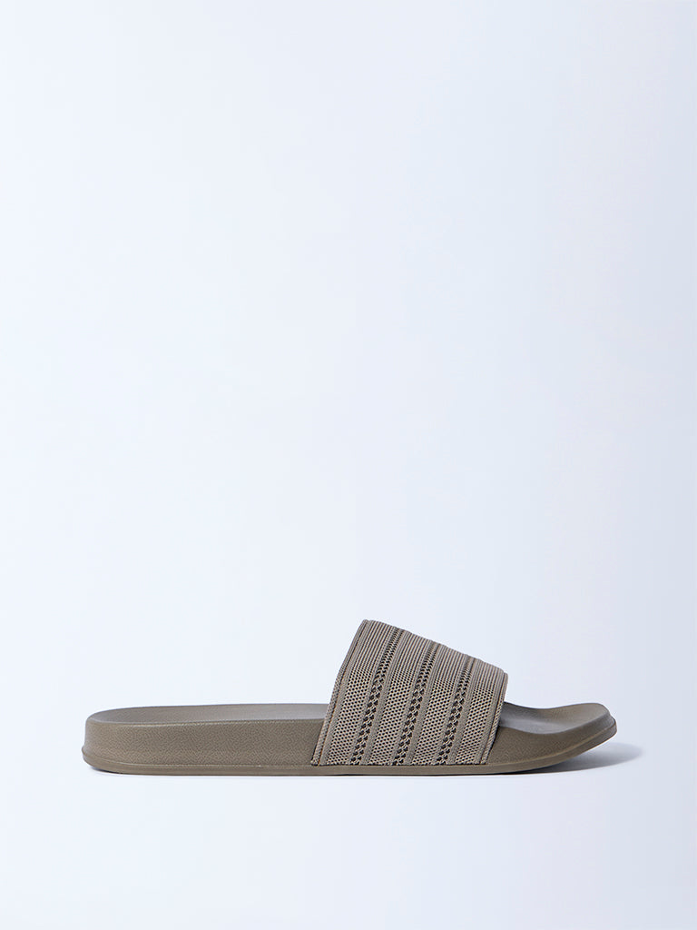 SOLEPLAY Taupe Knit-Textured Slides