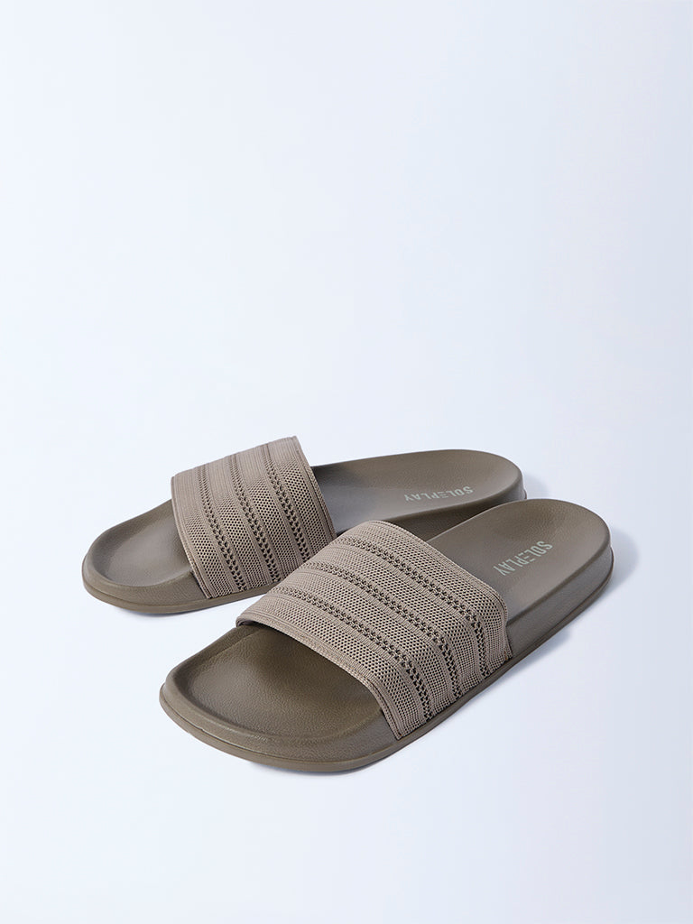 SOLEPLAY Taupe Knit-Textured Slides