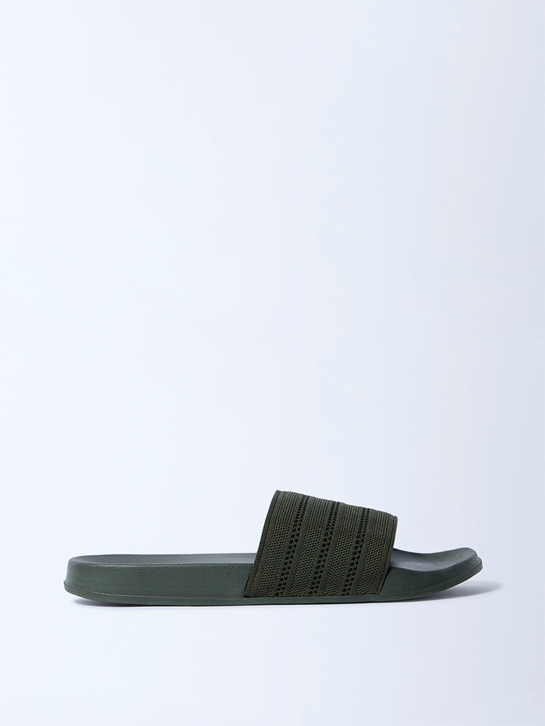 SOLEPLAY Olive Knit-Textured Slides