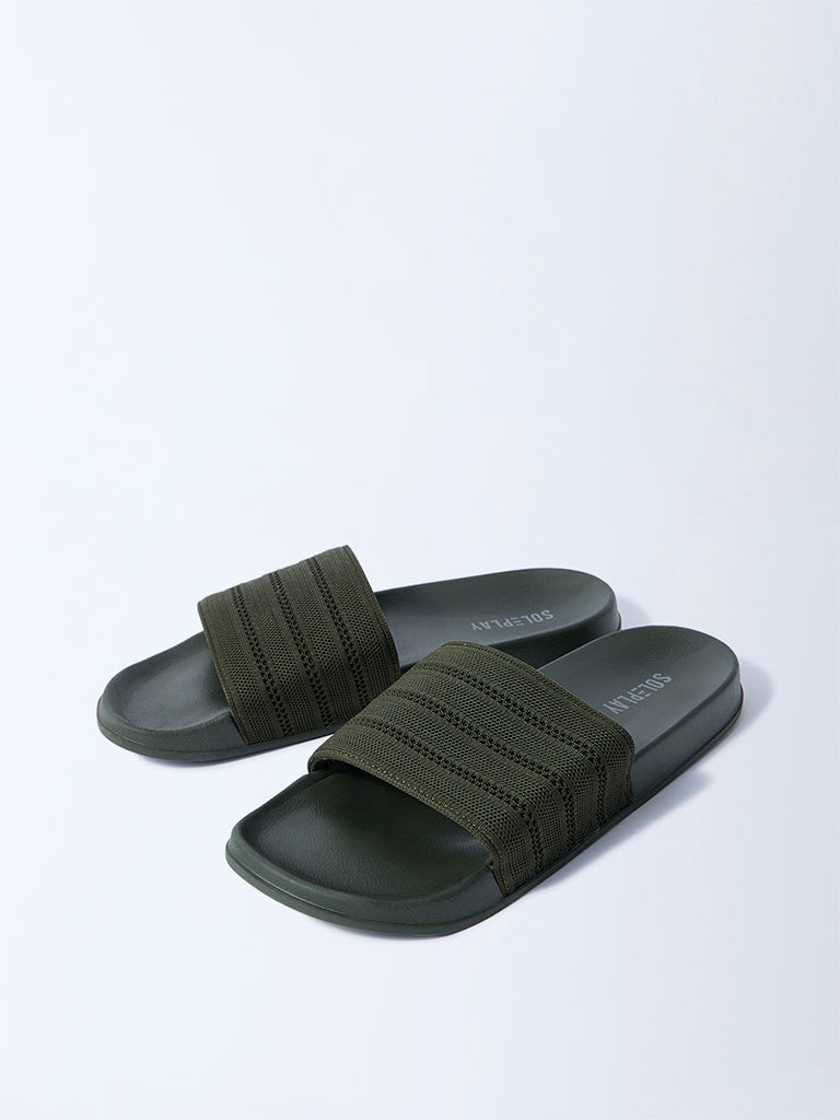 SOLEPLAY Olive Knit-Textured Slides