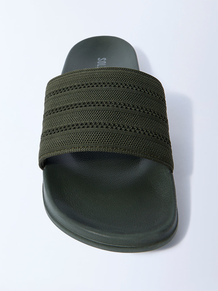 SOLEPLAY Olive Knit-Textured Slides