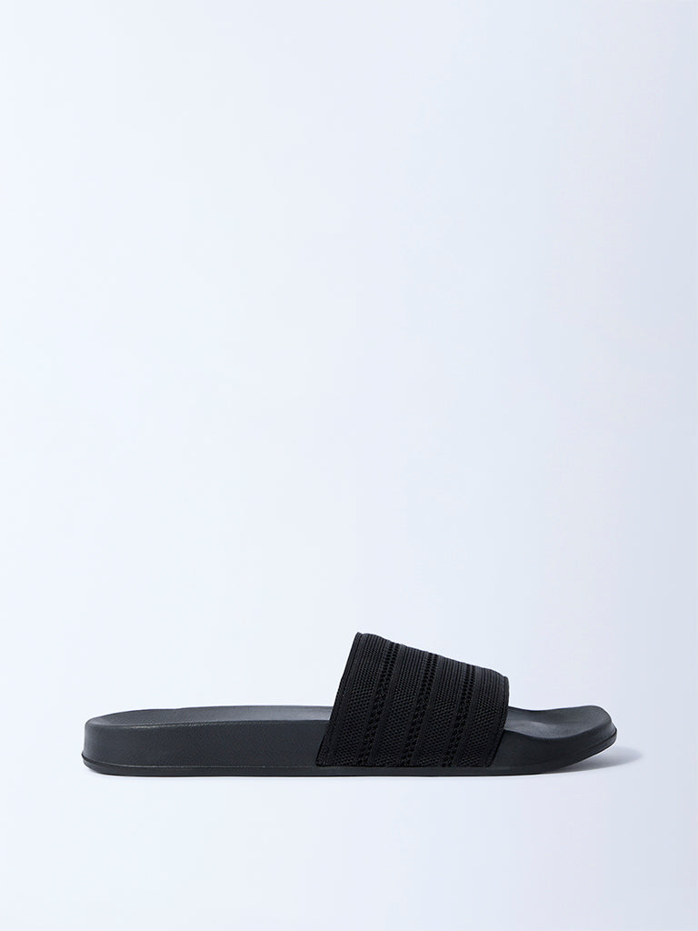 SOLEPLAY Black Knit-Textured Slides
