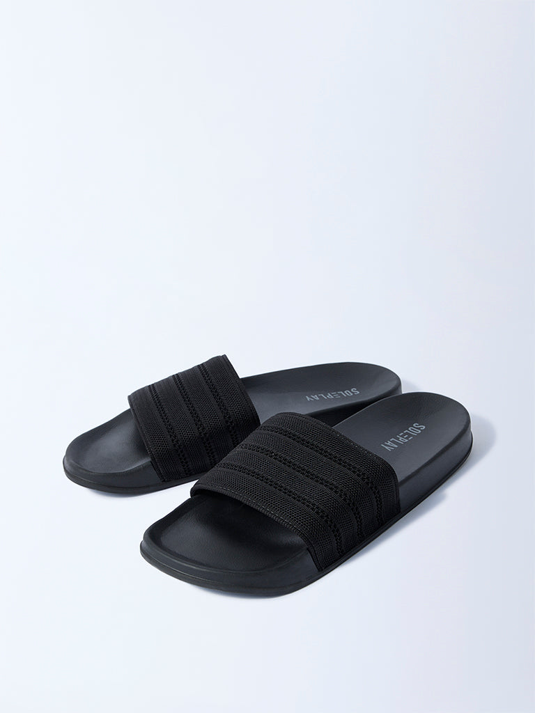 SOLEPLAY Black Knit-Textured Slides