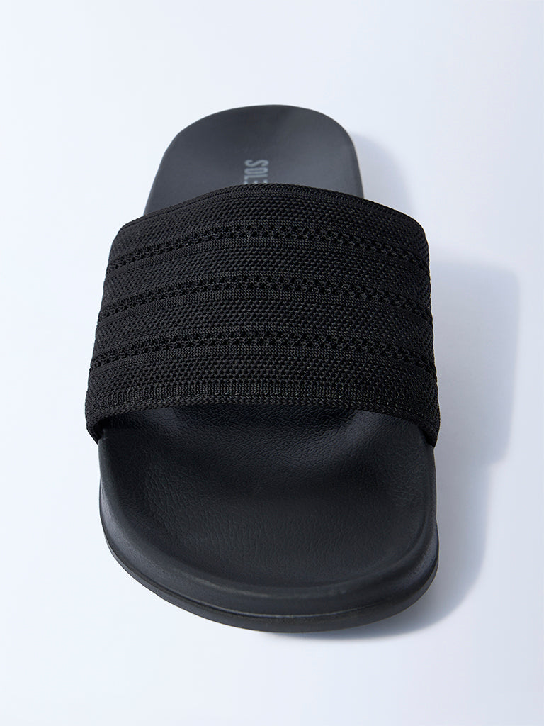 SOLEPLAY Black Knit-Textured Slides