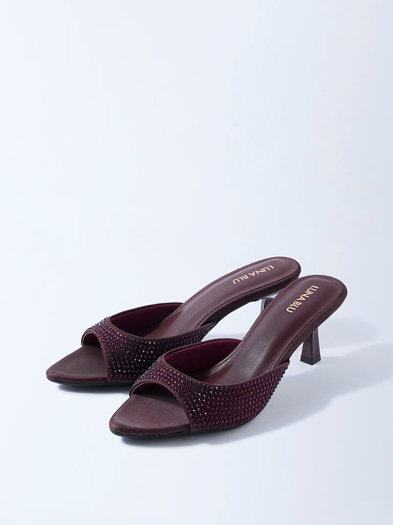 LUNA BLU Burgundy Diamante Embellished Heel Sandals