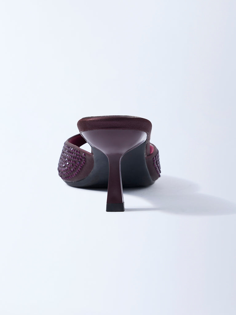LUNA BLU Burgundy Diamante Embellished Heel Sandals