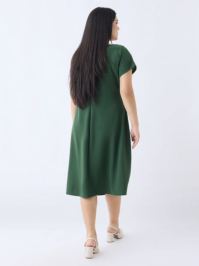 Gia Olive Brooch Detailed A-Line Dress
