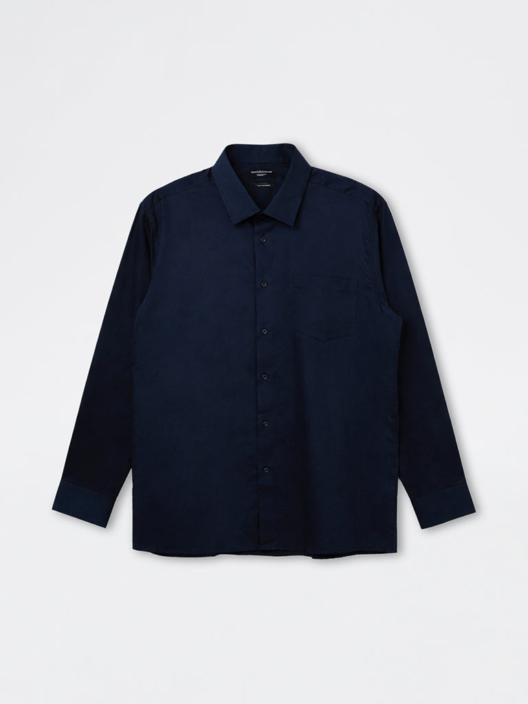 WES Formals Navy Slim-Fit Cotton Shirt