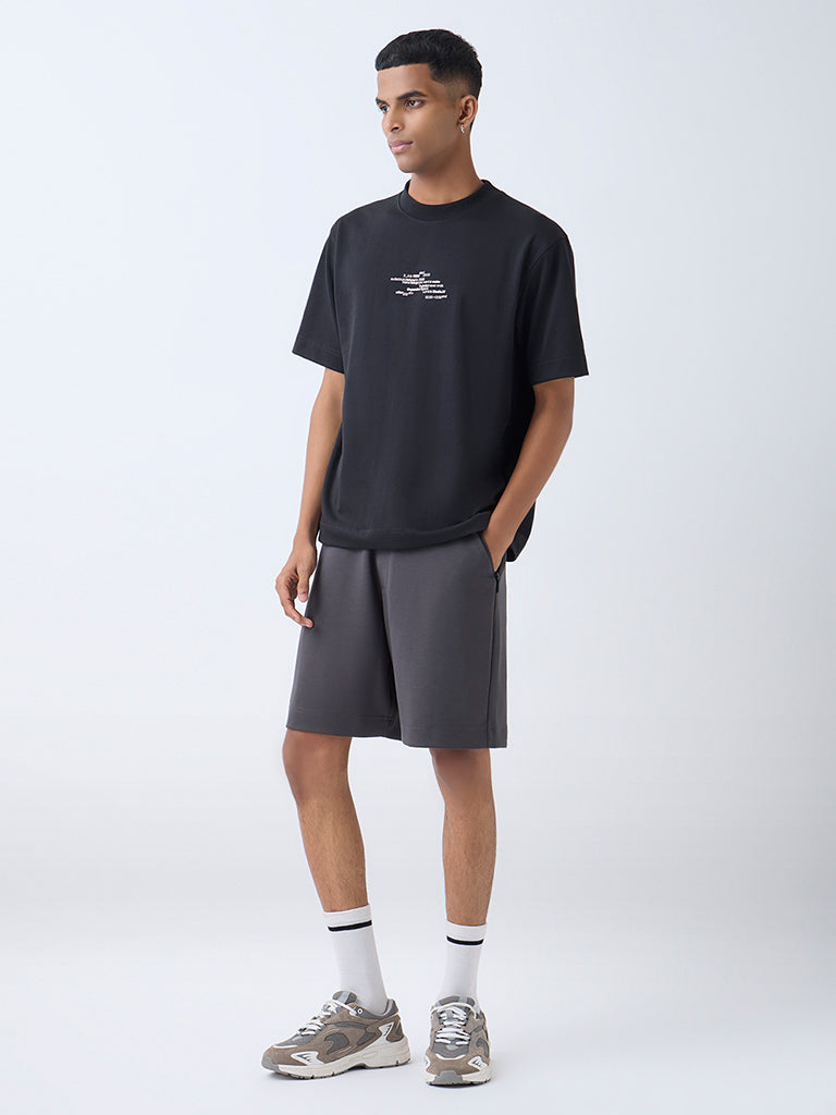 Studiofit Black Relaxed-Fit Cotton-Blend T-Shirt