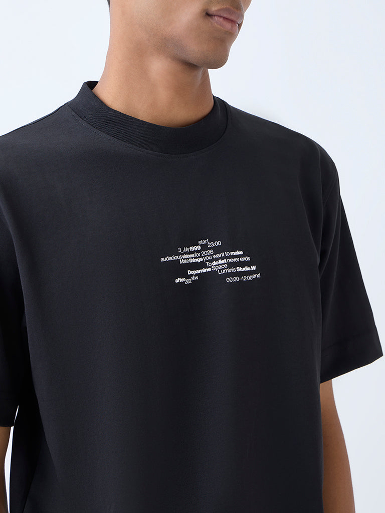 Studiofit Black Relaxed-Fit Cotton-Blend T-Shirt