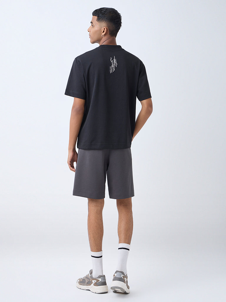 Studiofit Black Relaxed-Fit Cotton-Blend T-Shirt