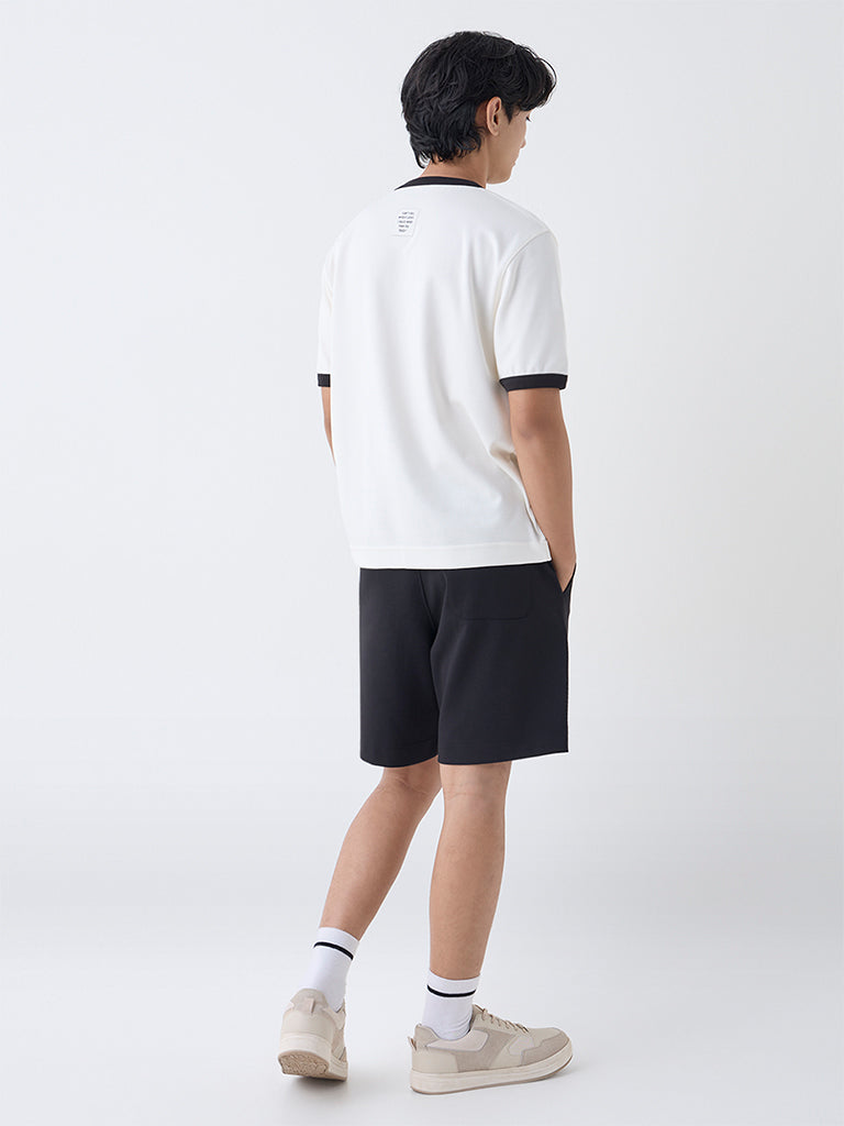 Studiofit Off-White Text Design Relaxed-Fit Cotton-Blend T-Shirt