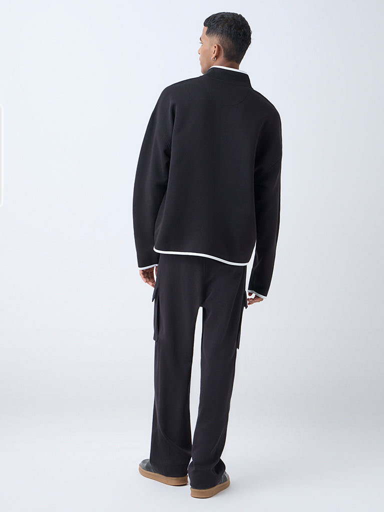 Studiofit Black Relaxed-Fit Quarter-Zip Cotton-Blend Sweatshirt