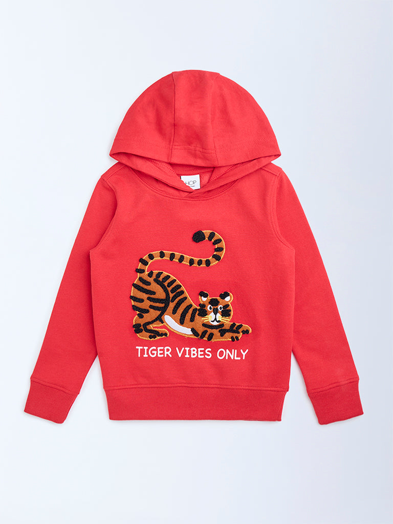 HOP Kids Boys Red Animal Applique Cotton-Blend Hoodie