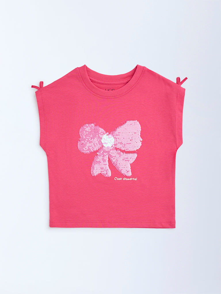 HOP Kids Girls Fuchsia Sequin Detailed Cotton Top