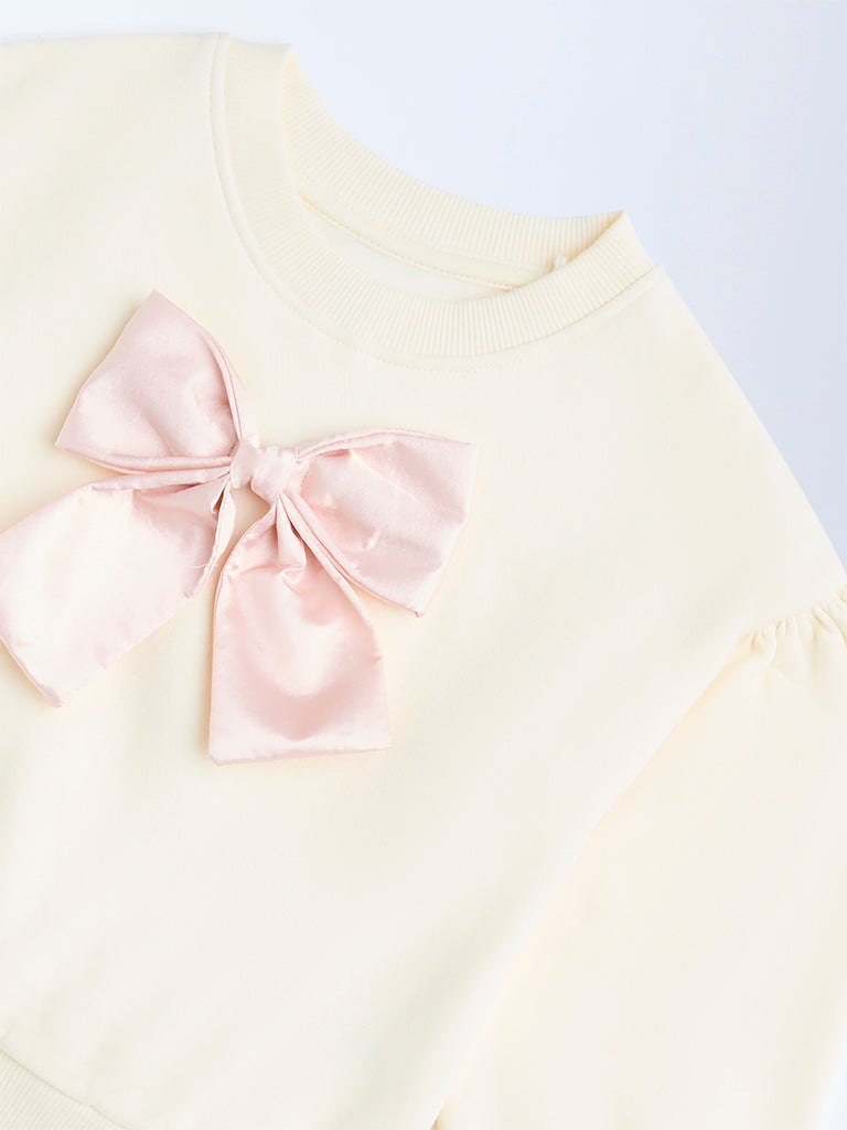 HOP Kids Cream Bow-Detailed Cotton-Blend Sweatshirt