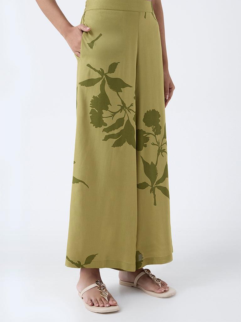 Utsa Lime Floral Printed Palazzos
