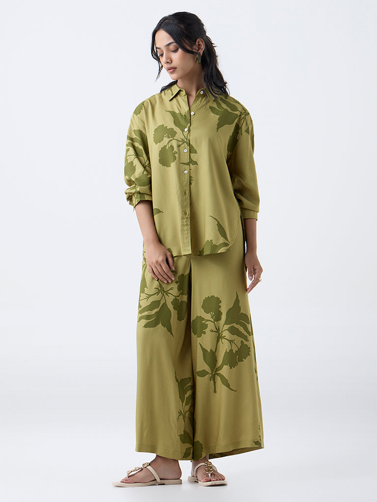 Utsa Lime Floral Printed Palazzos