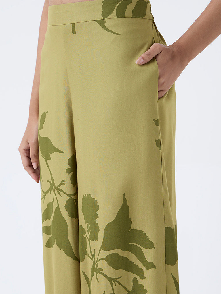 Utsa Lime Floral Printed Palazzos