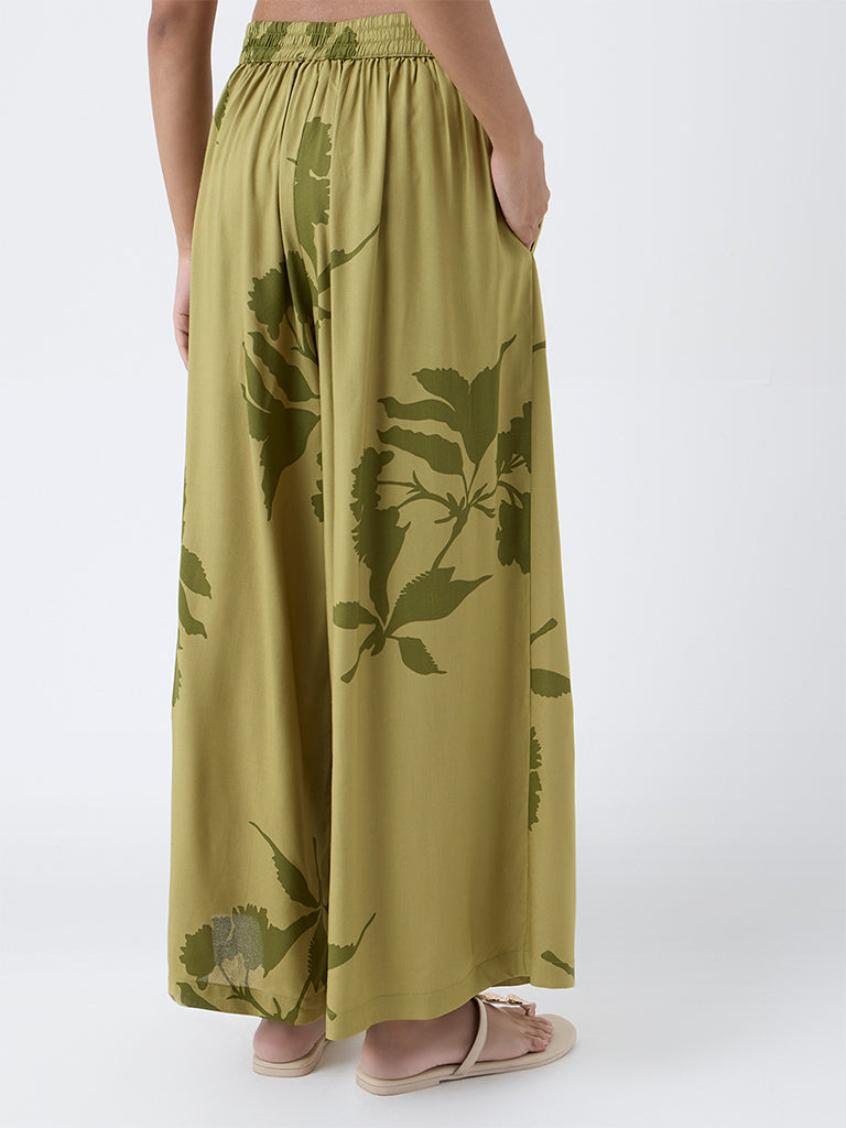 Utsa Lime Floral Printed Palazzos