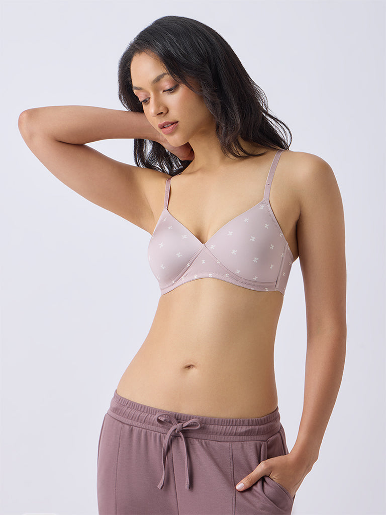 Wunderlove Dusty Pink Bow-Printed Padded Bra - Pack of 2
