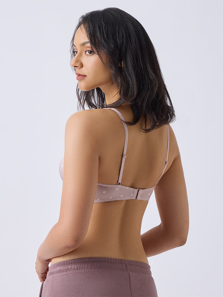 Wunderlove Dusty Pink Bow-Printed Padded Bra - Pack of 2