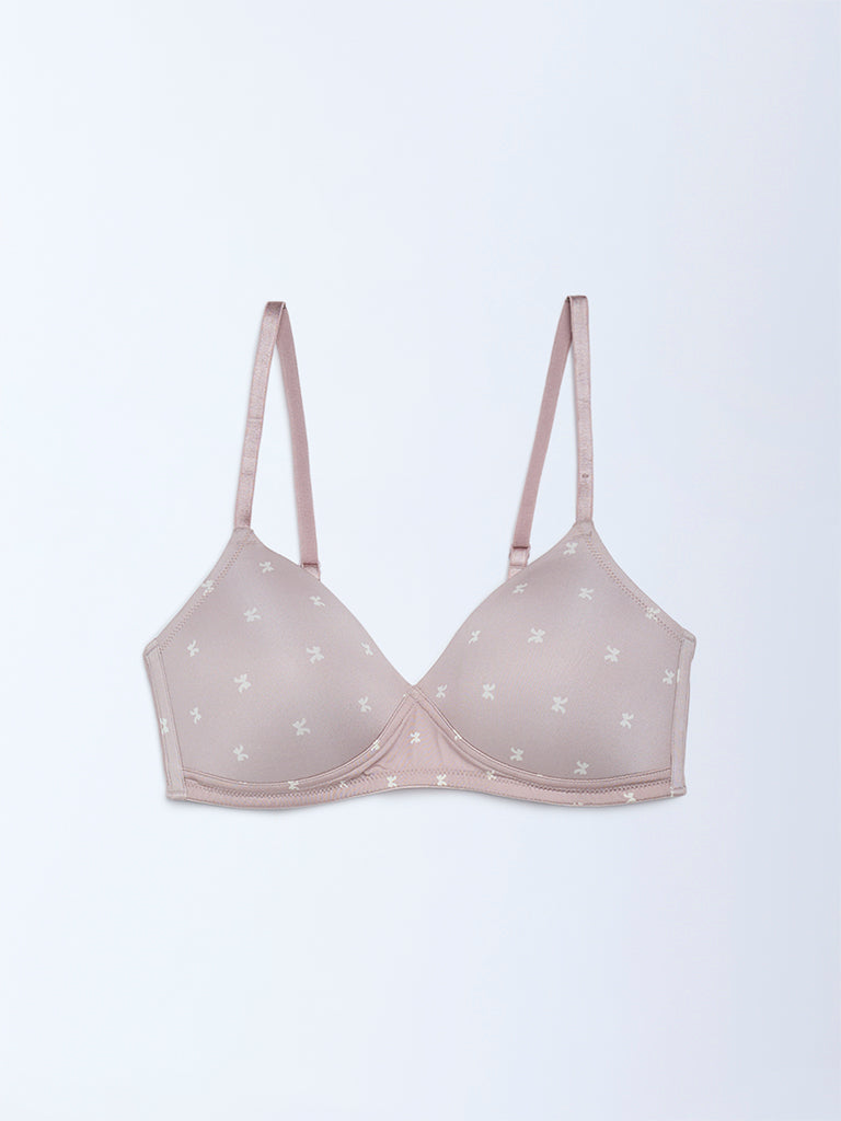 Wunderlove Dusty Pink Bow-Printed Padded Bra - Pack of 2