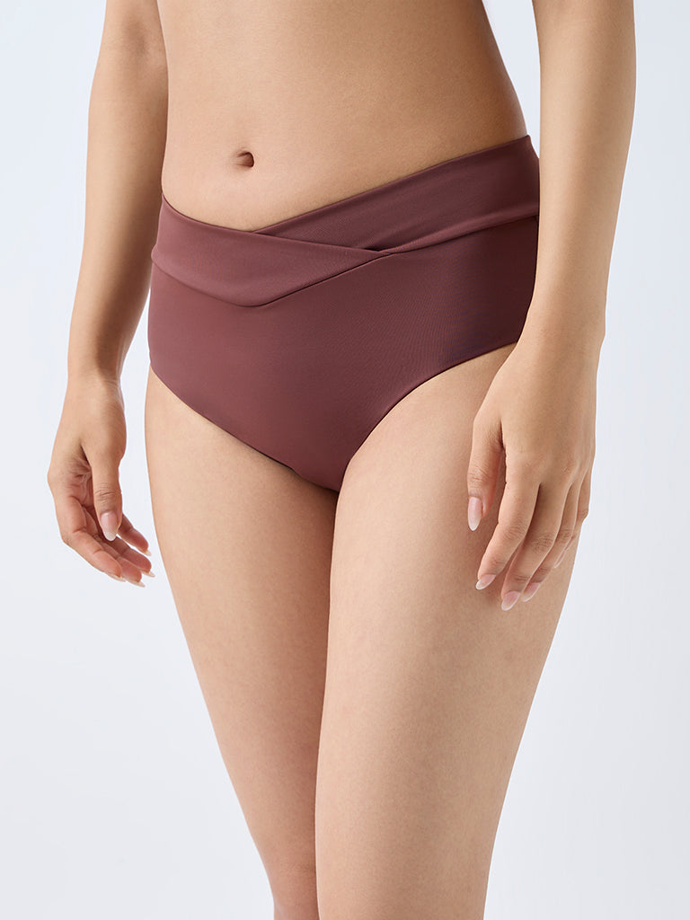 Wunderlove Swimwear Brown Criss-Cross Waist Briefs