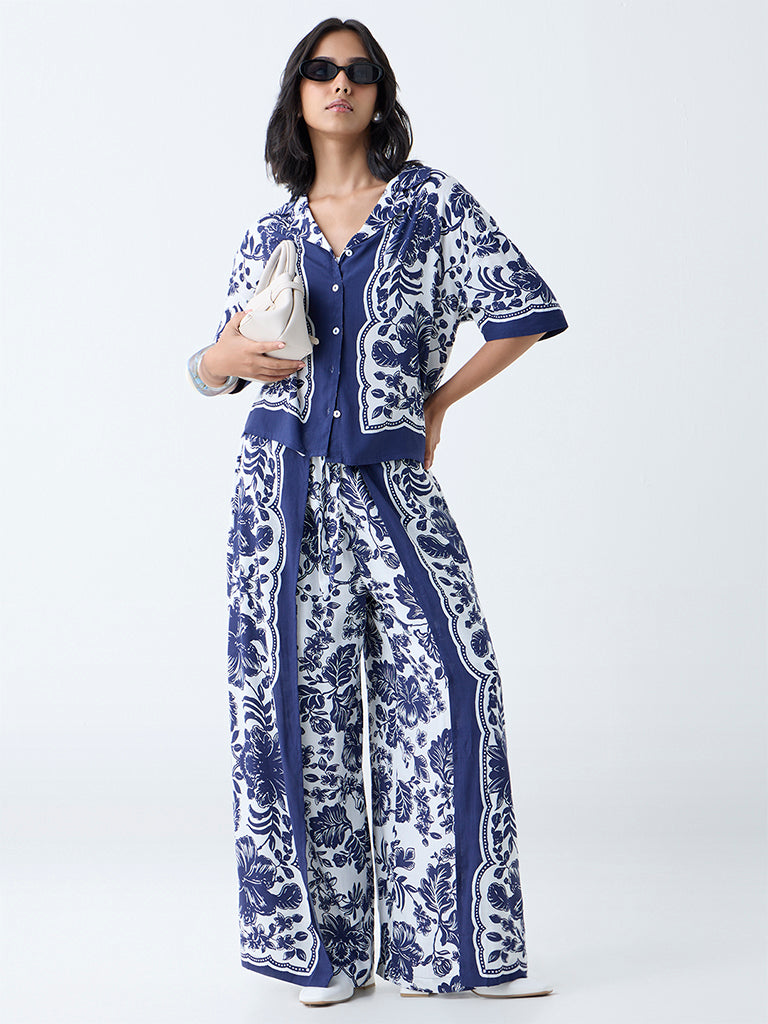 Westside LOV Women's Navy Botanical Design Shirt for Casual Wear Full View