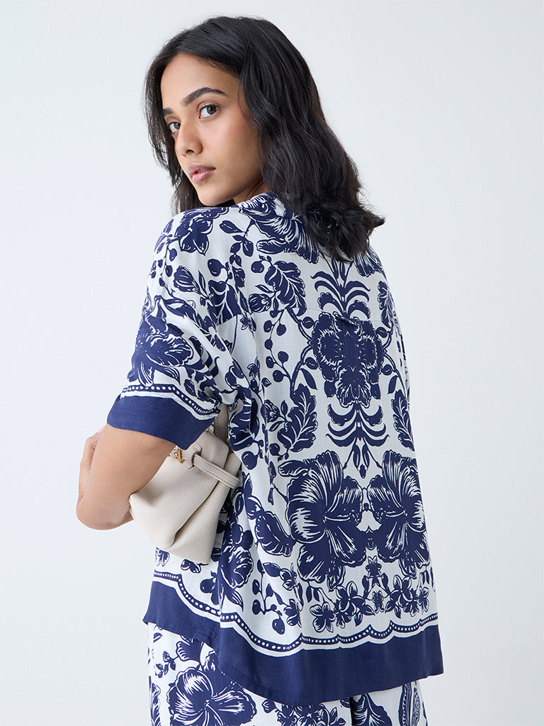 Westside LOV Women's Navy Botanical Design Shirt for Casual Wear Back View