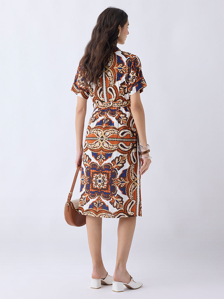 LOV Multicolour Printed Cotton Shirt Dress with Belt
