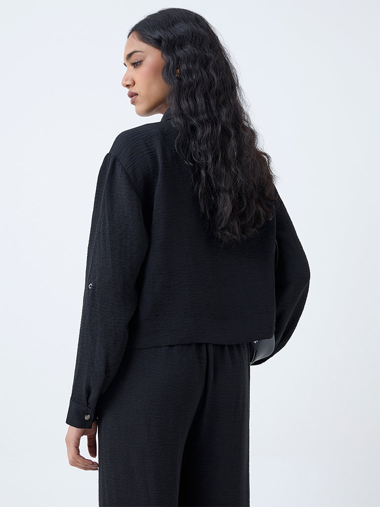LOV Black Crinkle-Texture Shirt