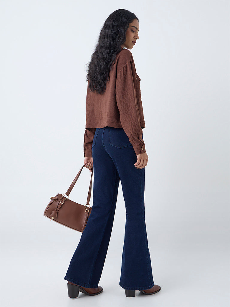 LOV Brown Crinkle-Texture Shirt