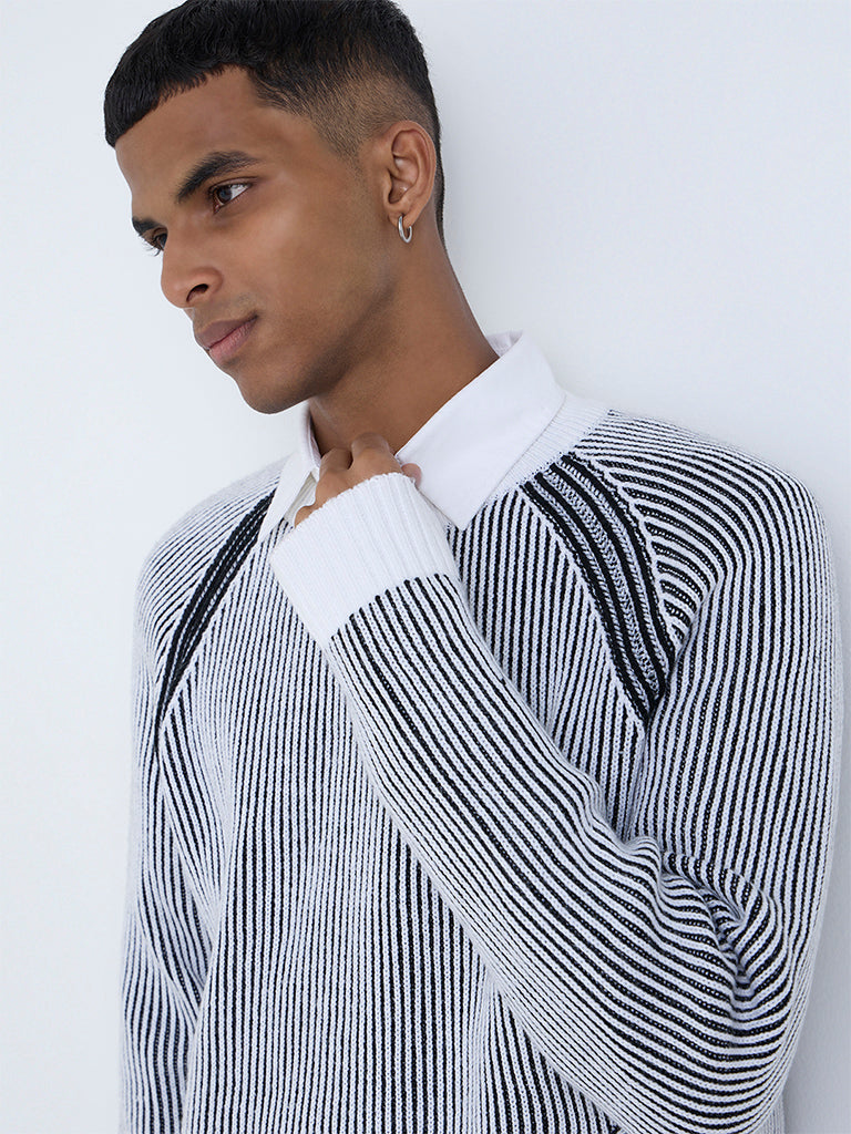 Nuon Black Ribbed-Textured Relaxed-Fit Sweater