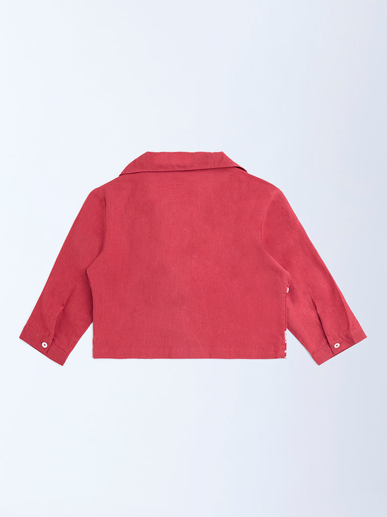 Utsa Kids Red Jamdani Cotton-Blend Jacket - (8-14yrs)