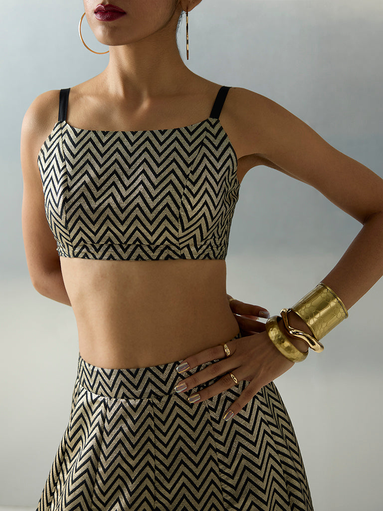 Vark Black Chevron Pattern Blouse