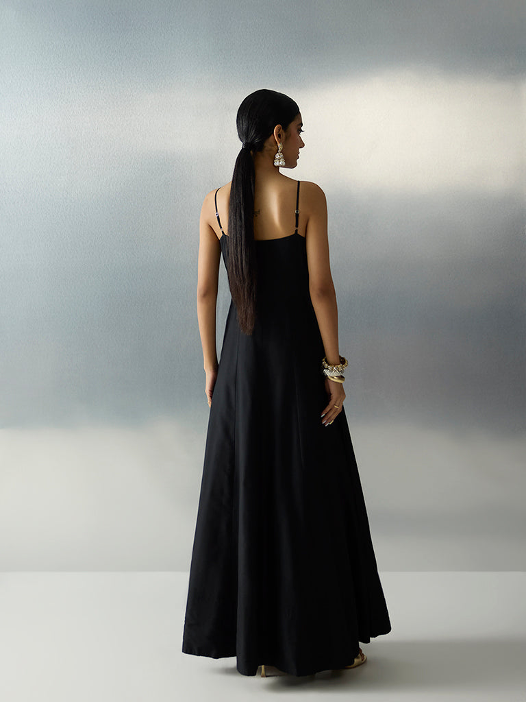Vark Black Paisley Embroidered A-Line Dress