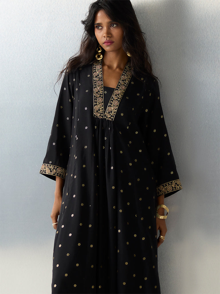 Utsa Black Printed A-Line Kurta