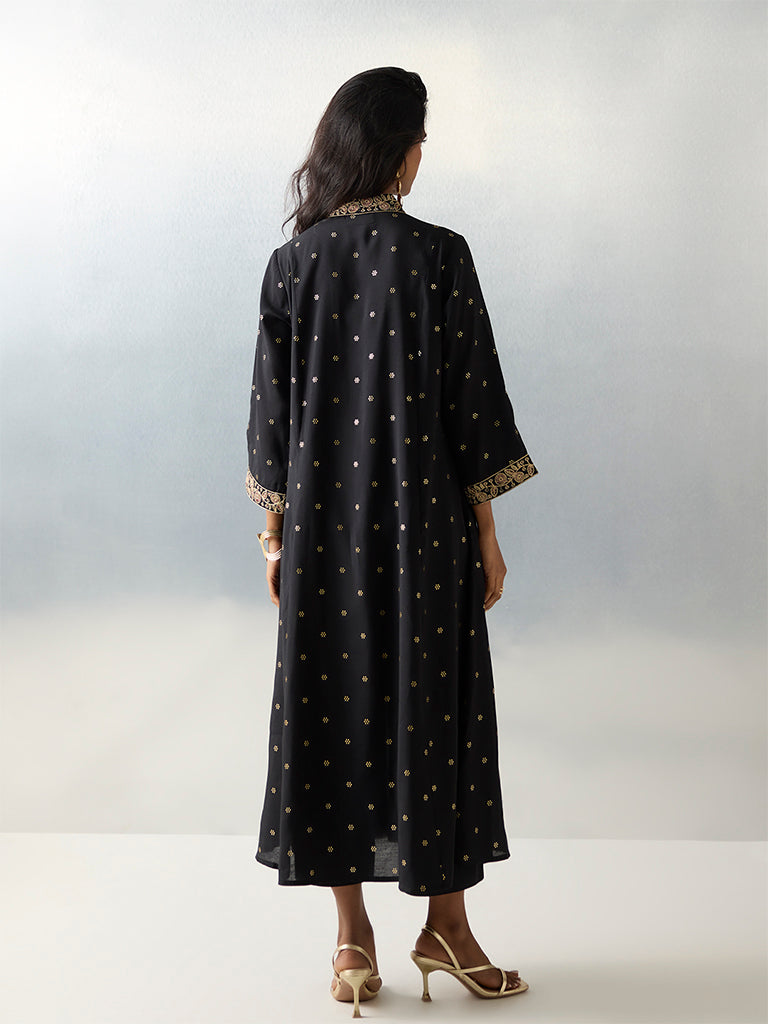 Utsa Black Printed A-Line Kurta