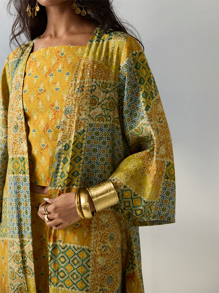 Utsa Yellow Printed Ethnic Shrug
