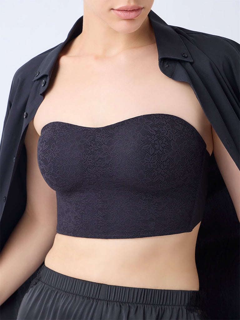 Wunderlove Black Lace Invisible Super grip Padded Bra