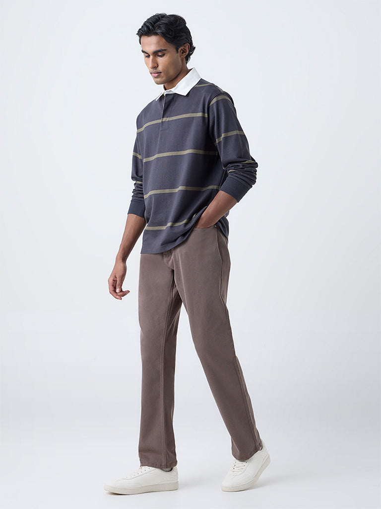 WES Casuals Black Stripe Relaxed-Fit Cotton-Blend Polo T-Shirt