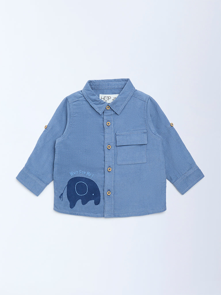 HOP Baby Boys Dusty Blue Corduroy Cotton Shirt