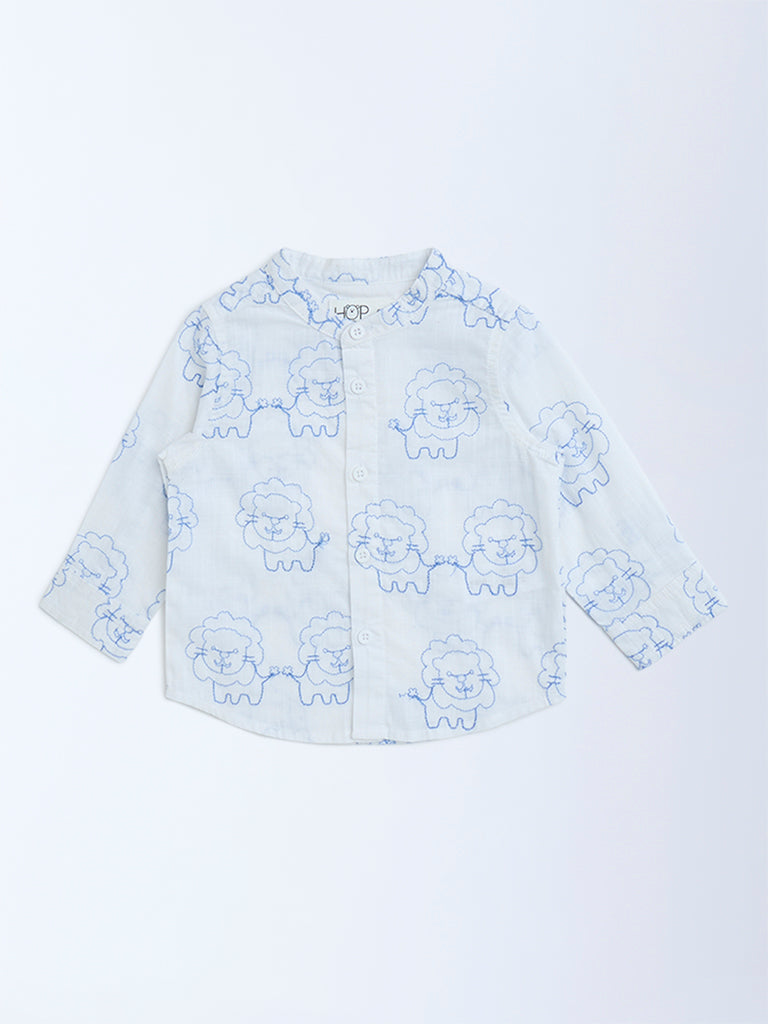 HOP Baby White Animal Embroidered Cotton Shirt