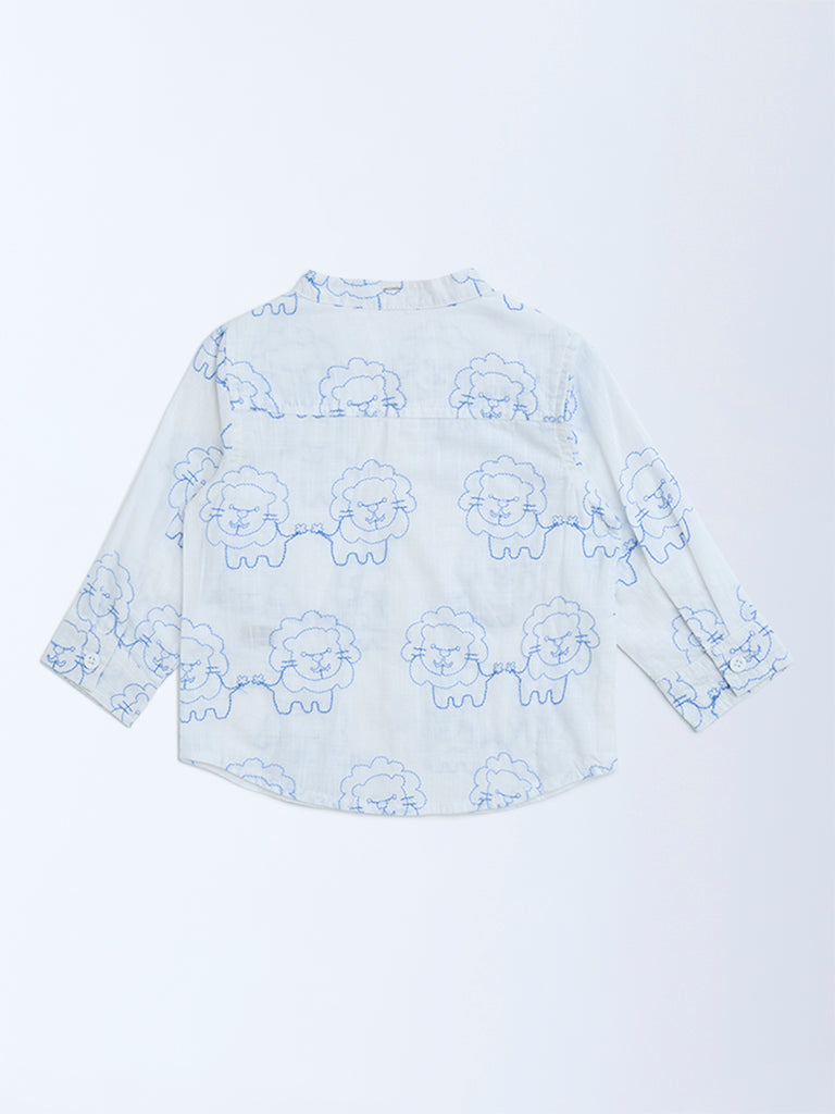 HOP Baby White Animal Embroidered Cotton Shirt