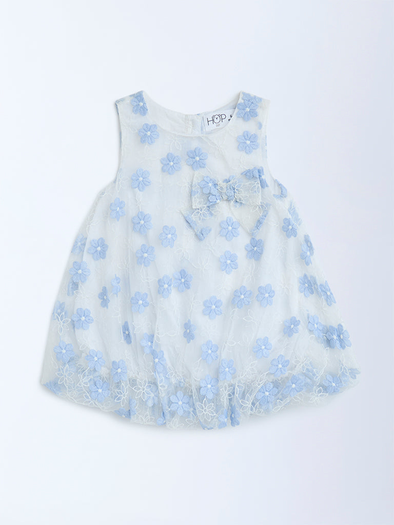 HOP Baby White Floral Embroidered Balloon Dress