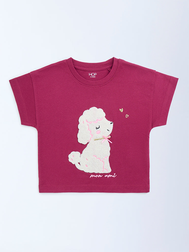 HOP Kids Girls Red Animal Design Cotton T-Shirt