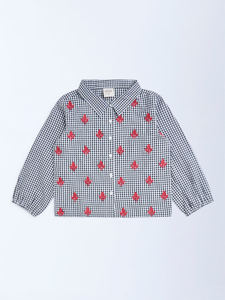 Utsa Kids Black Gingham Checkered Cotton Shirt - (8-14yrs)