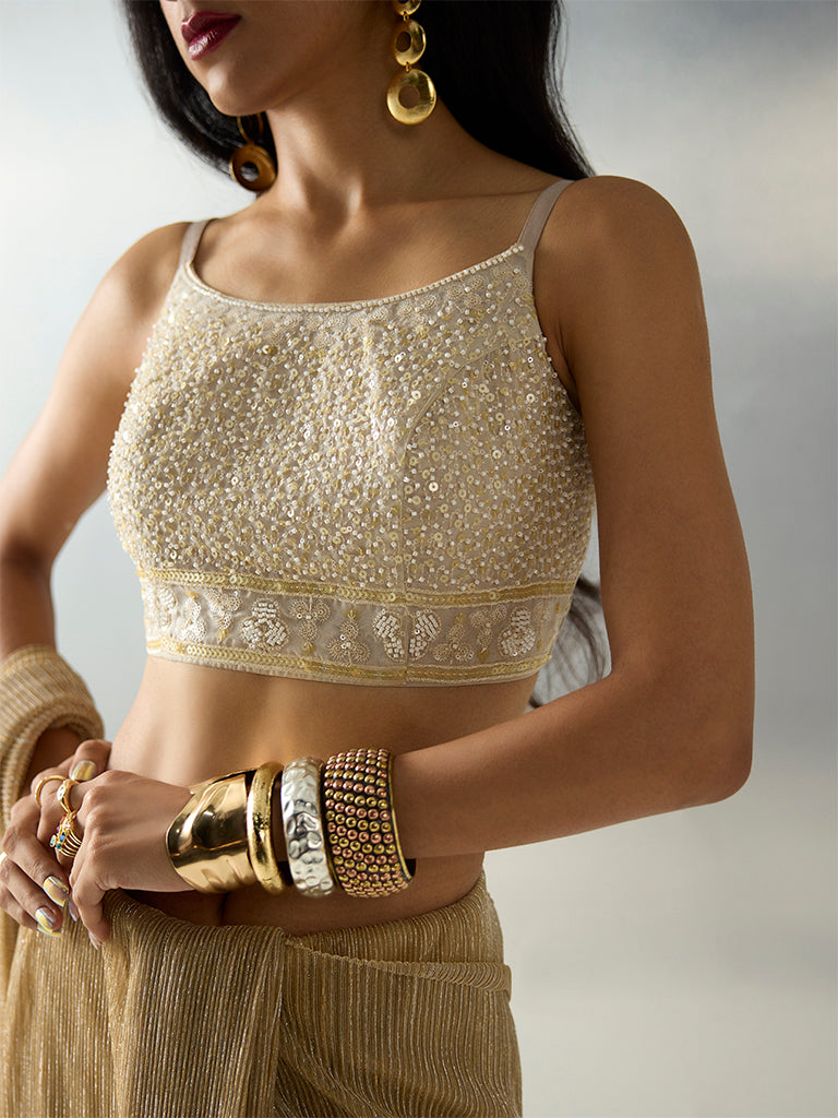 Vark Off-White Sequins Embellished Blouse